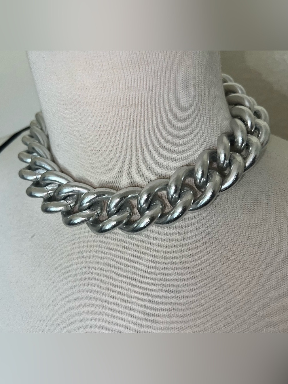 Heavy Link Statement Silvertone Chain Necklace